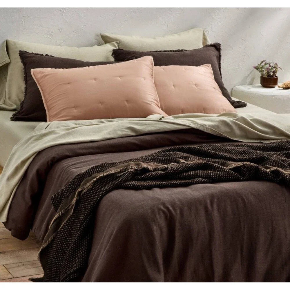 SET Full/Queen Textured Waffle Coverlet & 2 Standard Shams Dark Fig-Casaluna NEW